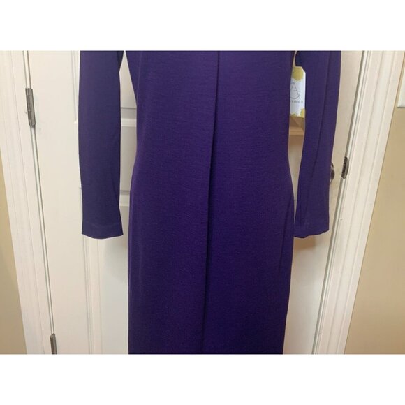 Elie Tahari Purple Wool Blend Shift Dress Gathered Neckline, Size Medium - Picture 3 of 9